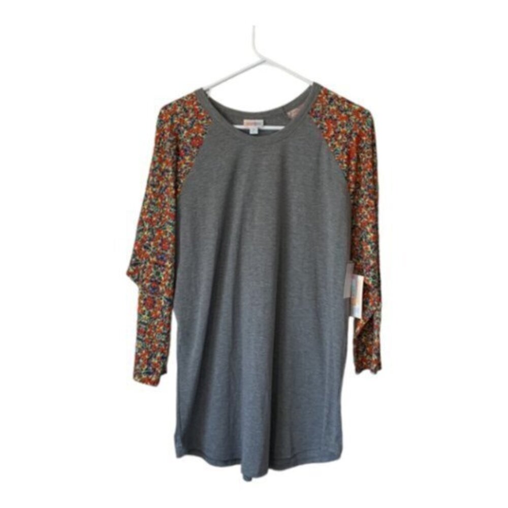Women's Lularoe Gray Randy Shirt w/ Multi-Color Sleeves Size 2XL NWT #7291
